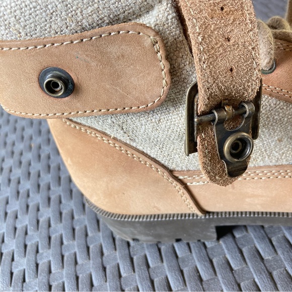 Trader Bay High Tan ankle boot leather fabric lace up buckle chunky heel flat - Picture 9 of 14